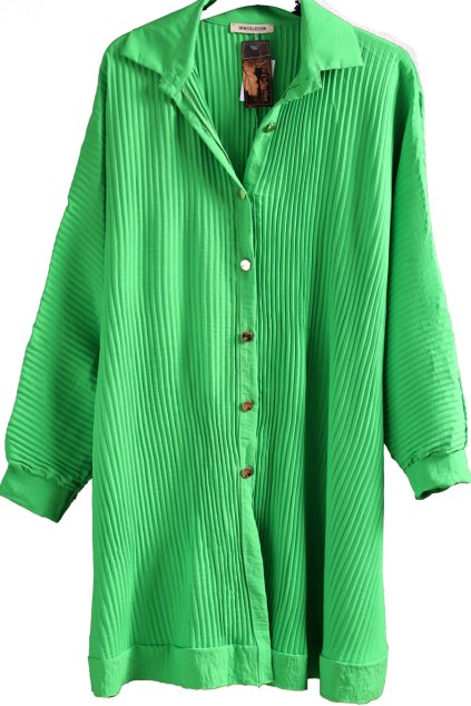 Dámské plisové košilové  zelené šaty / NEW COLLECTION / XXXXL (52) / UK 24 / ANGLIE