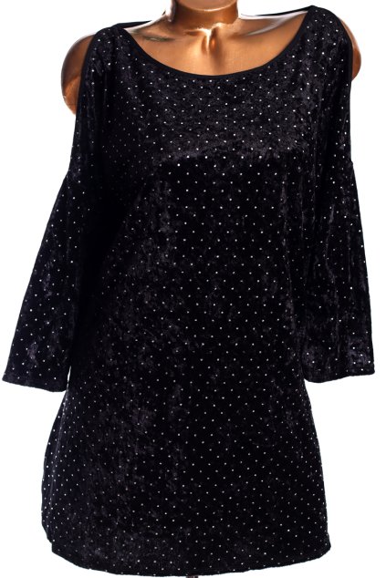 Dámská černá sametová halenka s kamínky / CAPSULE / XXXXL (44-46) / UK 16/18 / ANGLIE
