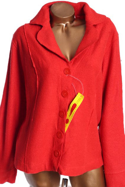 Dámské elegantní vlněné červené sako - kabátek  / FUSION BY EAST / XXXL (48/50) / UK 20 / ANGLIE