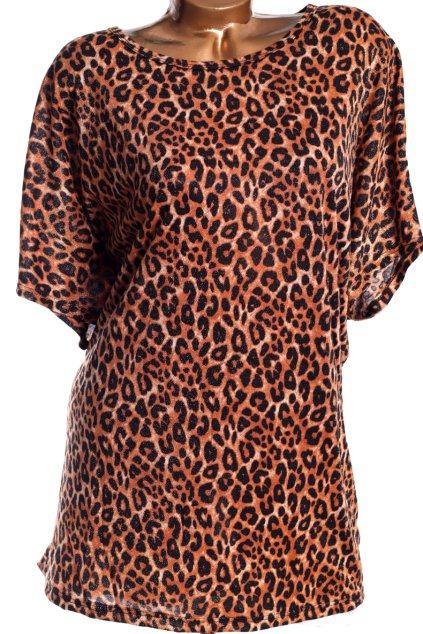 Dámská hnědo-černá třpytivá halenka s leopardím vzorem / NABELLA /  XXXXL (52) / UK 24 /  ANGLIE