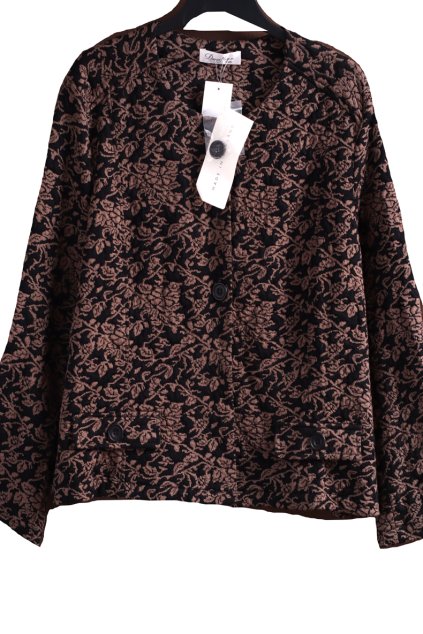 Dámský černý kabátek - sako  s hnědými květy / DAVID NIEPER / XXL (46) / UK 18 / ANGLIE