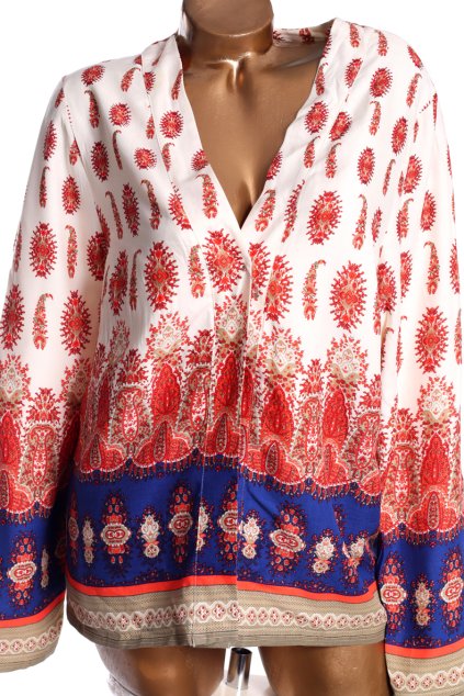 Dámský bílý přehoz s modro-červeno-hnědým vzorem /BONMARCHÉ / XXXL (46/48) / UK 18 / ANGLIE