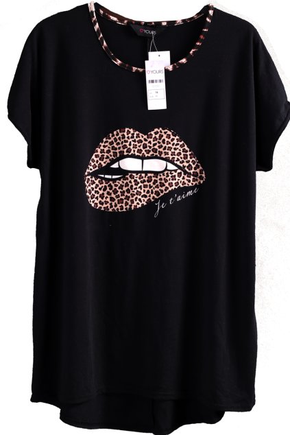 Dámské černé triko s leopardí pusou / YOURS / XXL (44) / UK 16/ ANGLIE