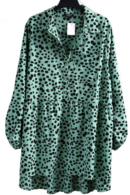 Dámské zelené šaty s černými puntíky / SIMPLY BE / XXXXL (50) / UK 22 / ANGLIE