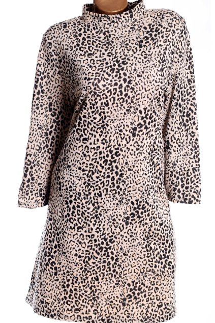 Dámské zimní  béžovo-černé šaty s leopardím vzorem / PEACOCKS /  XXL (46) / UK 18  / ANGLIE
