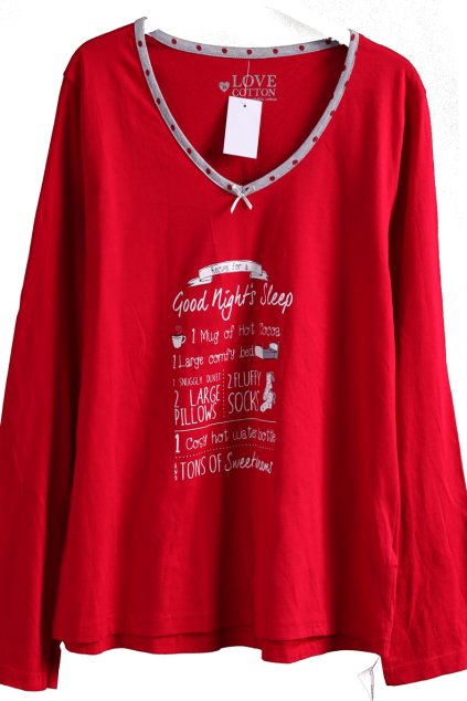 Dámské červené domácí triko s nápisem a kávou / LOVE COTTON /  XXXL (46) / UK 18 / ANGLIE