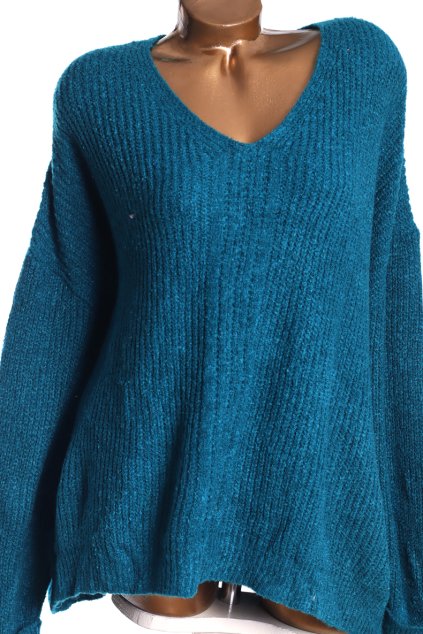 Dámský modrý petrolejový svetr s výstřihem do V  / GEORGE / XXXXL (48/50) / UK 20/22  / ANGLIE