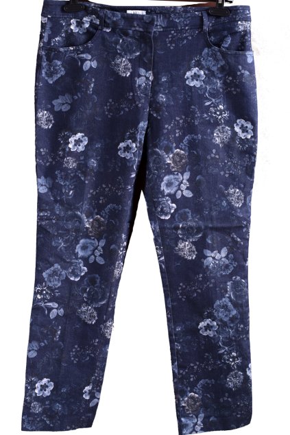 Dámské modré kalhoty s květy / CC  / XXXL (46) / UK 18 /  ANGLIE