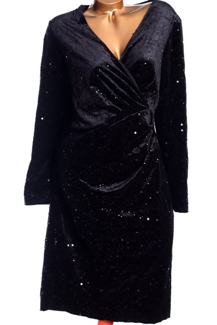 Dámské značkové černé sametové  šaty s flitry / MONSOON /  XXXL 46/48) / UK 18 / ANGLIE