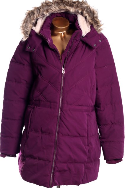 Dámská luxusní značková zimní fialová bunda / s kapucí a kožešinou / FATFACE  / XXXL (50/52 )  /UK 22  / ANGLIE