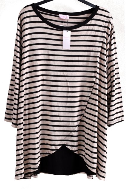 Dámské béžovo-černé pruhované triko/ BRING IT UP / XXXXL (50/52) / UK 22/24 / ANGLIE