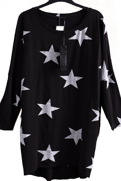 Dámské černé triko s šedými hvězdami/ STUDIO /  XXXL (50/52/54+) / UK 22/24 / ANGLIE