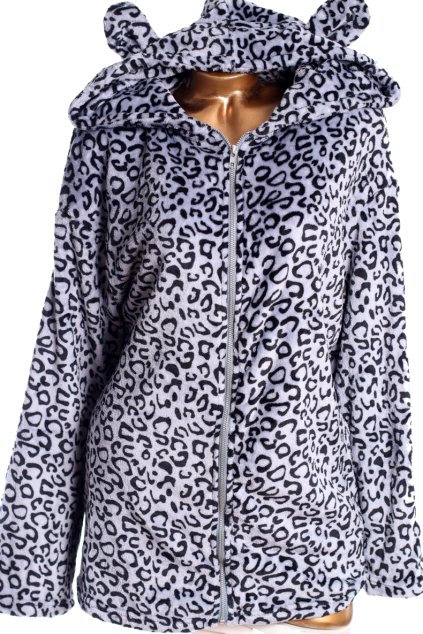 Dámský teplý šedý župan/mikina s kapucí a leopardím vzorem / CELMIA  / XXXL (50/52) / UK 22/24  / ANGLIE