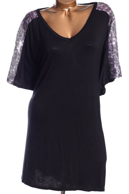 Dámská černá halenka s šedo-fialovými flitry na rukávech  / LIMITED /  XXXXL (52/54+)  / UK 24 // ANGLIE
