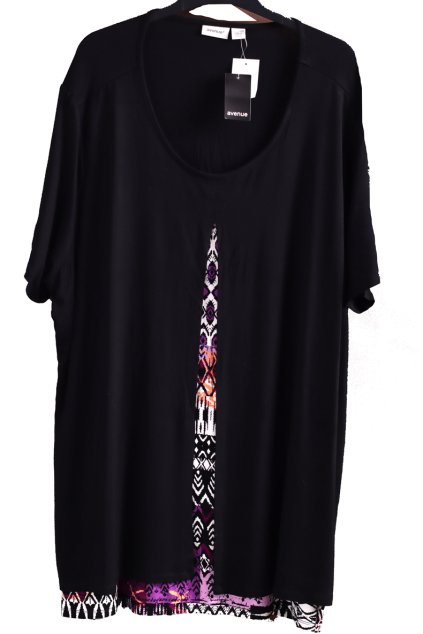 Dámské černé šaty/halenka s černo-bílo-fialovými vzory / AVENUE / XXXXL (54/56) / UK 26-28 / ANGLIE