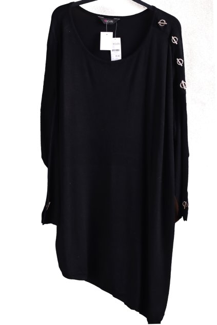 Dámský černý svetřík/šaty  s cvočky na rukávech / YOURS  / XXXXL (54/56) / UK 26/28 ANGLIE