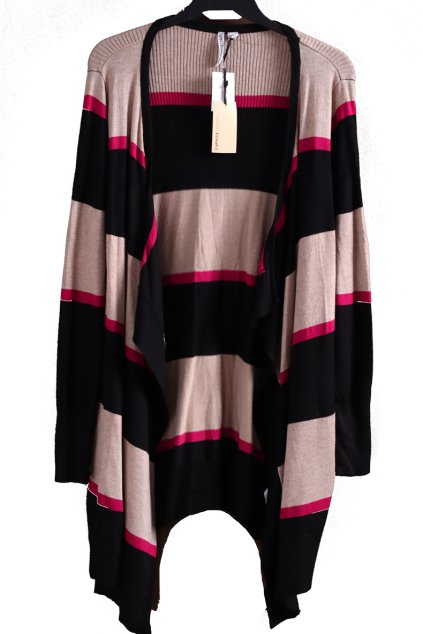 Dámský černo-béžovo-růžový pruhovaný svetrový kabátek  /  CAPSULE / XXXL (46/48) /  UK 16/18 / ANGLIE