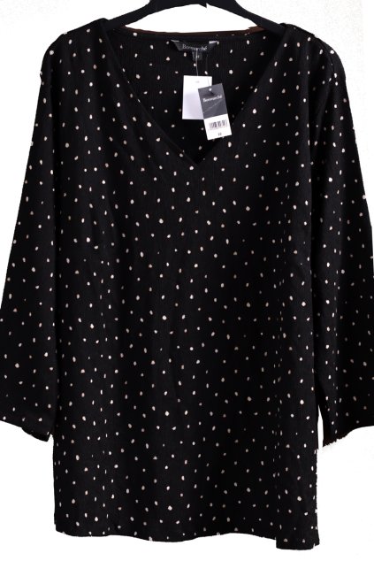 Dámská černá halenka s bílými puntíky / BONMARCHÉ / XXXL (50) / UK 22 / ANGLIE