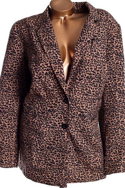 Dámské značkové  hnědo-černé sako s leopardím vzorem / MARISOTA / XXXXL (54) / UK 26  / ANGLIE