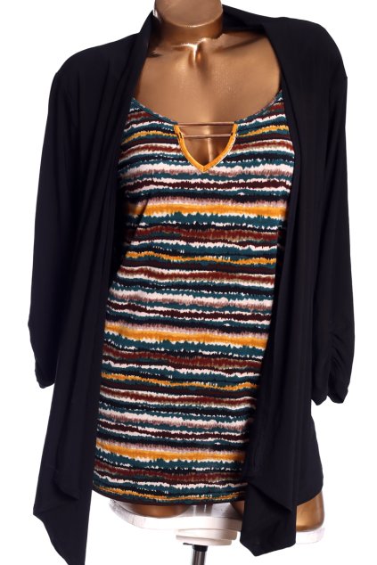 Dámská černo-barevně proužková halenka 2v1 se sakem  / NAIF / XXXL (50) / UK 22 / ANGLIE