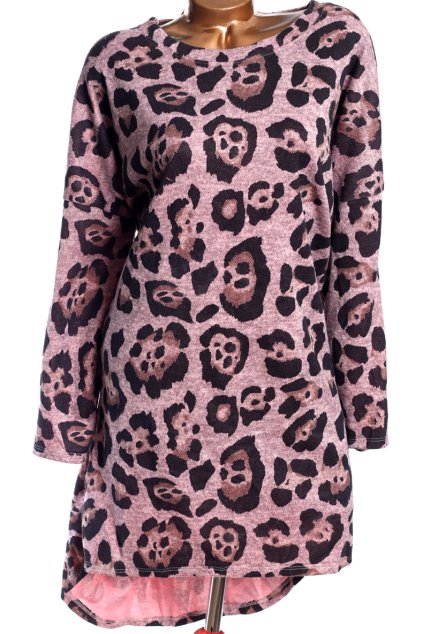 Dámské hnědo-černé zimní šaty s leopardím vzorem  / FASHION / XXXL (50/52) / UK 22/24 / ANGLIE