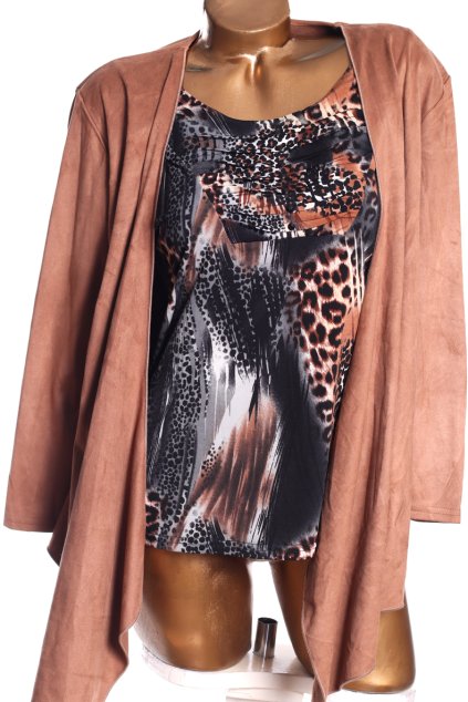 Dámská černo-hnědá vzorovaná leopardí halenka 2v1 se sakem / GERARD / XXXL (46) / UK 18 / ANGLIE