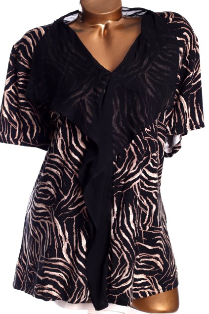 Dámská černo-hnědá vzorovaná halenka s volánky  / DAVID EMANUEL / XXXXL (52) / UK 24 / ANGLIE