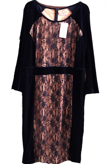 Dámské tmavě modré semišové šaty s krajkou / TRINNY SUSANNAH  /  XXXL (50) / UK 22 / ANGLIE