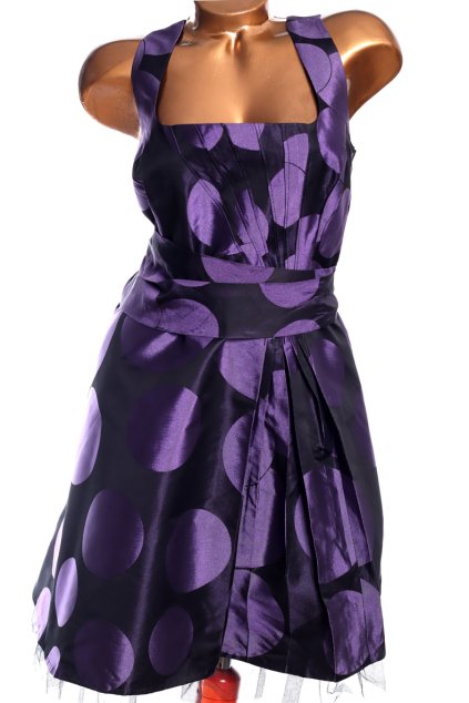 Dámské černé společenské šaty s fialovými puntíky / DEBUT / XXXL (48) / UK 20 /  ANGLIE