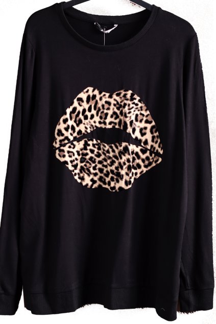 Dámská černá mikinka s leopardí pusou  / TU  /  XXXL (46/48+) / UK 18 / ANGLIE