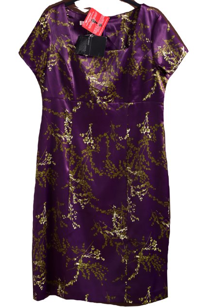 Dámské fialové saténové šaty se zelenými listy  / KALEIDOSCOPE / XXL (46) / UK 18  / ANGLIE