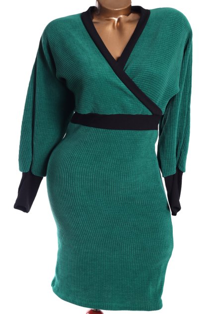 Dámské zeleno-černé svetrové šaty / NEW COLLECTION /  XXL (40) / UK 12/ ANGLIE