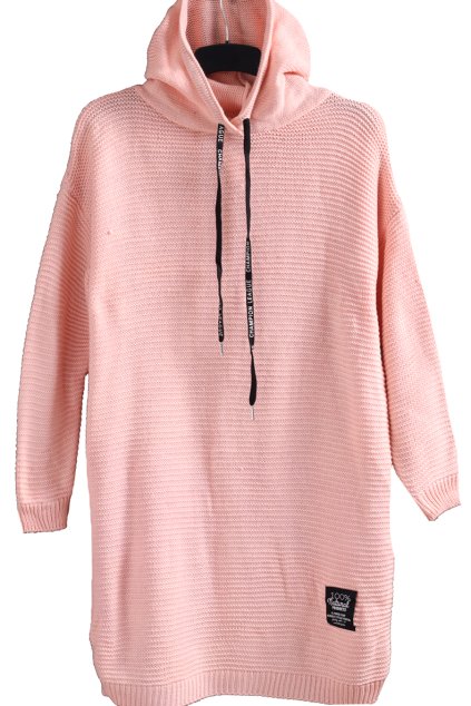Dámský delší růžový svetřík/ěaty s kapucou / (46/48/50) / UK 20/22  / ANGLIE