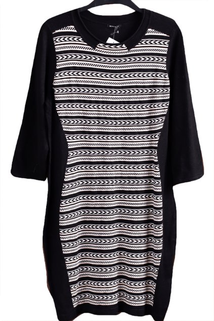 Dámské černé úpletové šaty s bílo-černo-hnědými pruhovými vzory  / ROMAN / XL (44) / UK 16 / ANGLIE
