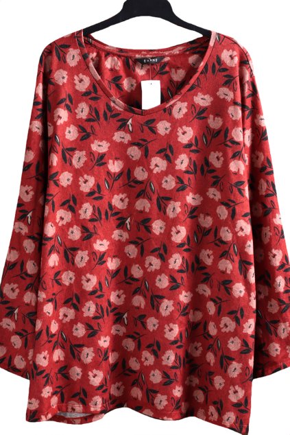 Dámské zimní červené šaty/delší svetrová halenka  s květy / EVANS /  XXXXL (50/52) / UK 22/24 / ANGLIE