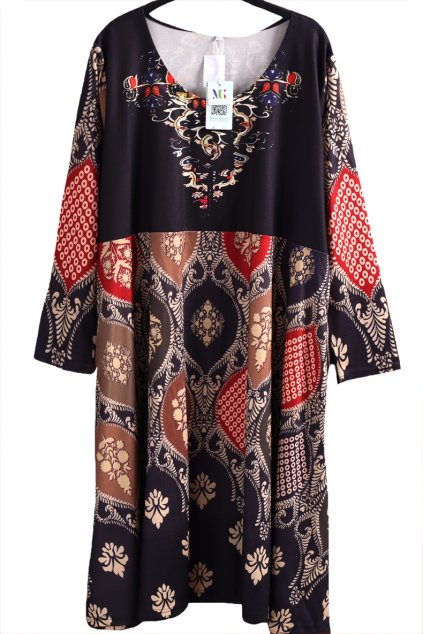 Dámské černé šaty s barevnými vzory/ MARIA GABRIELE / XXXXL (52/54) / UK 26 / ANGLIE