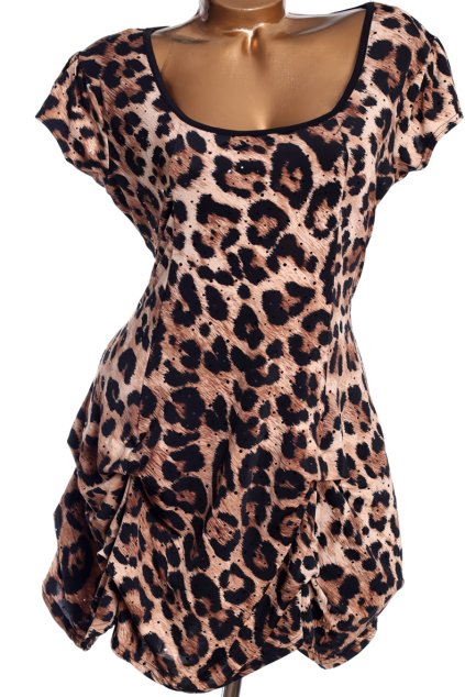 Dámské hnědo-černé šaty s leopardím vzorem a kamínky  /  XXL (46) / UK 18 /  / ANGLIE