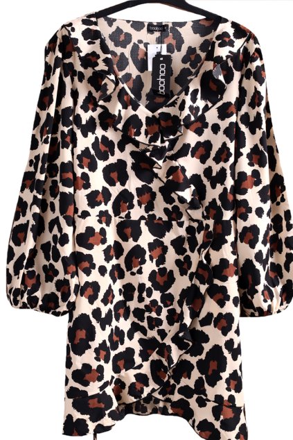 Dámské béžovo-černo-hnědé  leopardí šaty / BOOHOO / XXXL (46/48) / UK 20 / ANGLIE