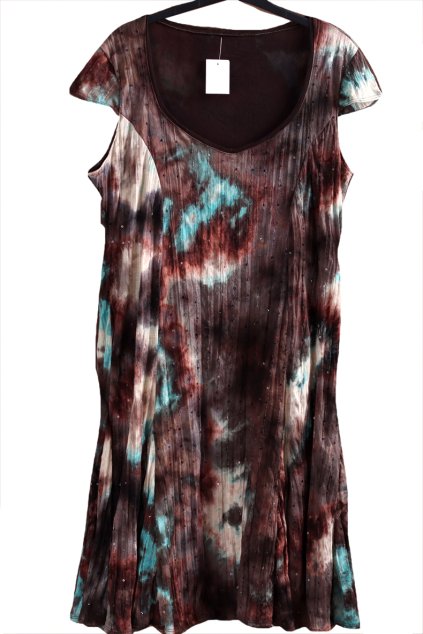 Dámské  hnědo-bílo-mint  šaty s flitříky / PERUNA / - XXXL (46) / UK 18 / ANGLIE