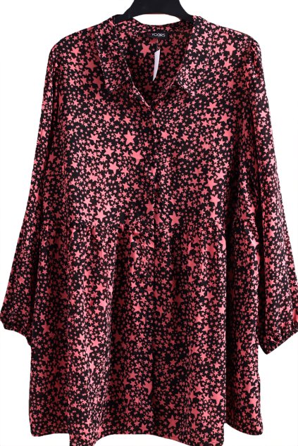 Dámské černé průhlední šaty /halenka s růžovými hvězdami / YOURS / XXXL (50) / UK 22 / ANGLIE