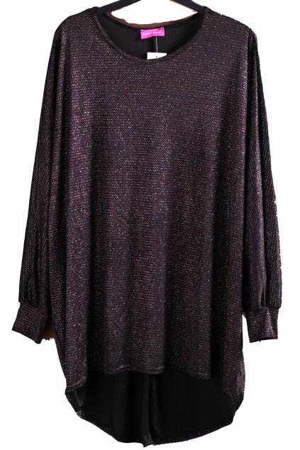 Dámská černá halenka s barevnými třpytkami / BODY WEAR / XXXXL (52/54) / UK 24 ANGLIE