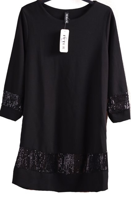 Dámské černé šaty s flitrovými pruhy / NEW COLECTION / XXXL (46/48) / UK 18/20 / ANGLIE