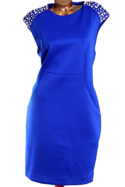 Dámské královsky modré šaty s kamínky na ramenech  /FWM / XXXL (46/48) / UK 18  ANGLIE