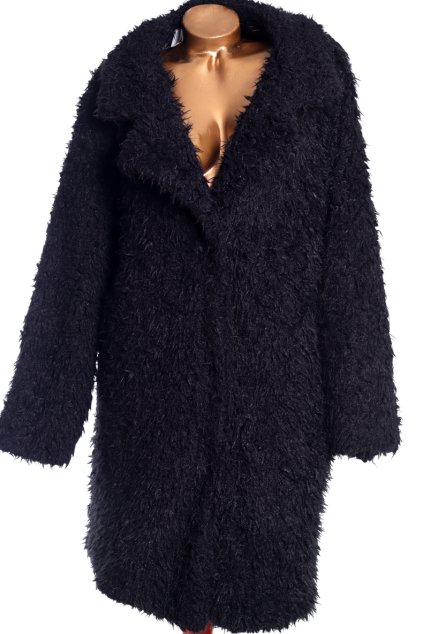 Dámský černý kožíškový kabát / BOOHOO / XXXXL (52) / UK 24 / ANGLIE