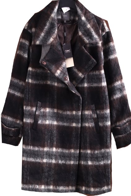 Dámský černo-hnědo-bílo-šedý kostkovaný kabátek / NEXT / XXXL (48/50) / UK 20  / ANGLIE