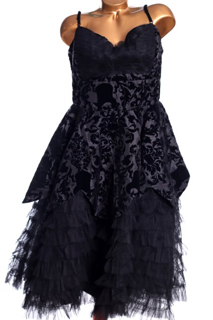 Dámské černé společenské značkové šaty se semišovou krajkou / HELL BUNNY / XXXXL (50/52) / UK 22/24 / ANGLIE