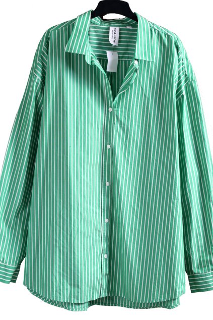 Dámská oversized zelená košile s bílými pruhy / COLLUSION / XXXXL (52/54/56+) / UK 24 / ANGLIE