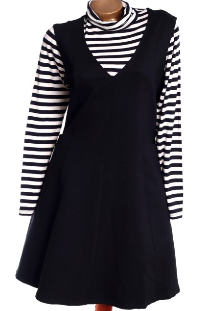 Dámské  černé šaty s bílo-černými pruhovanými rukávy / Marks & Spencer/ XXXL (50) / UK 22 / ANGLIE