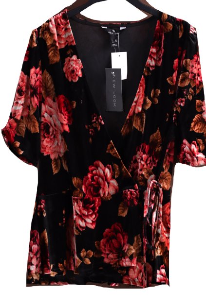 Dámská černá semišová halenka s růžemi / NEW LOOK / XXXXL (44/46) / UK 18 / ANGLIE