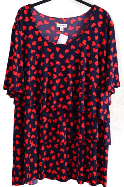 Dámská  tmavě modrá halenka se srdíčky / SUSAN GRAVER /XXXXL (52) / UK 24 / ANGLIE